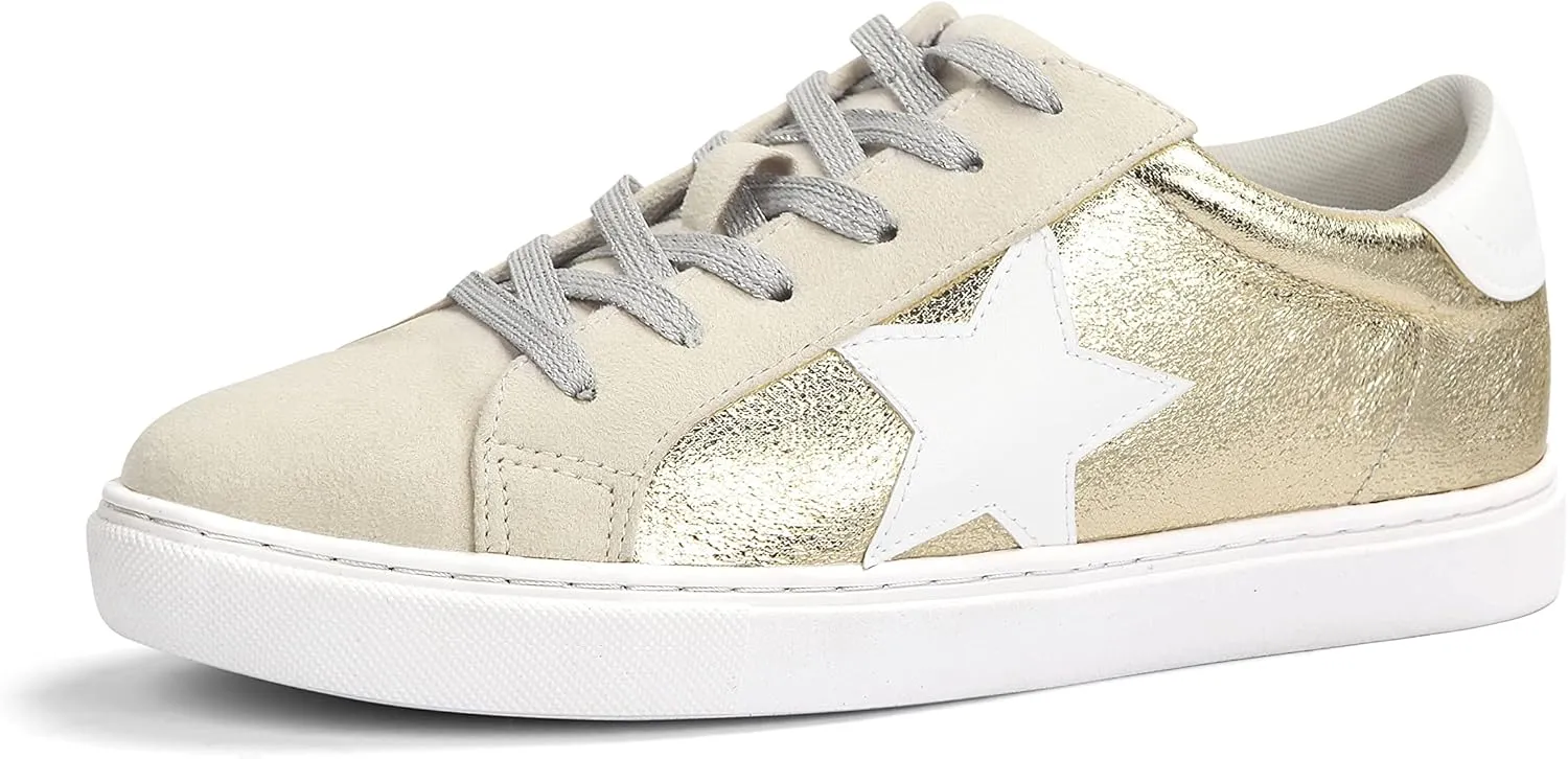 PARTY Women's Fashion Star Sneaker Lace Up Low Top Comfortable Cushioned Walking Shoes