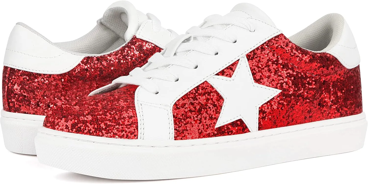 PARTY Women's Fashion Star Sneaker Lace Up Low Top Comfortable Cushioned Walking Shoes