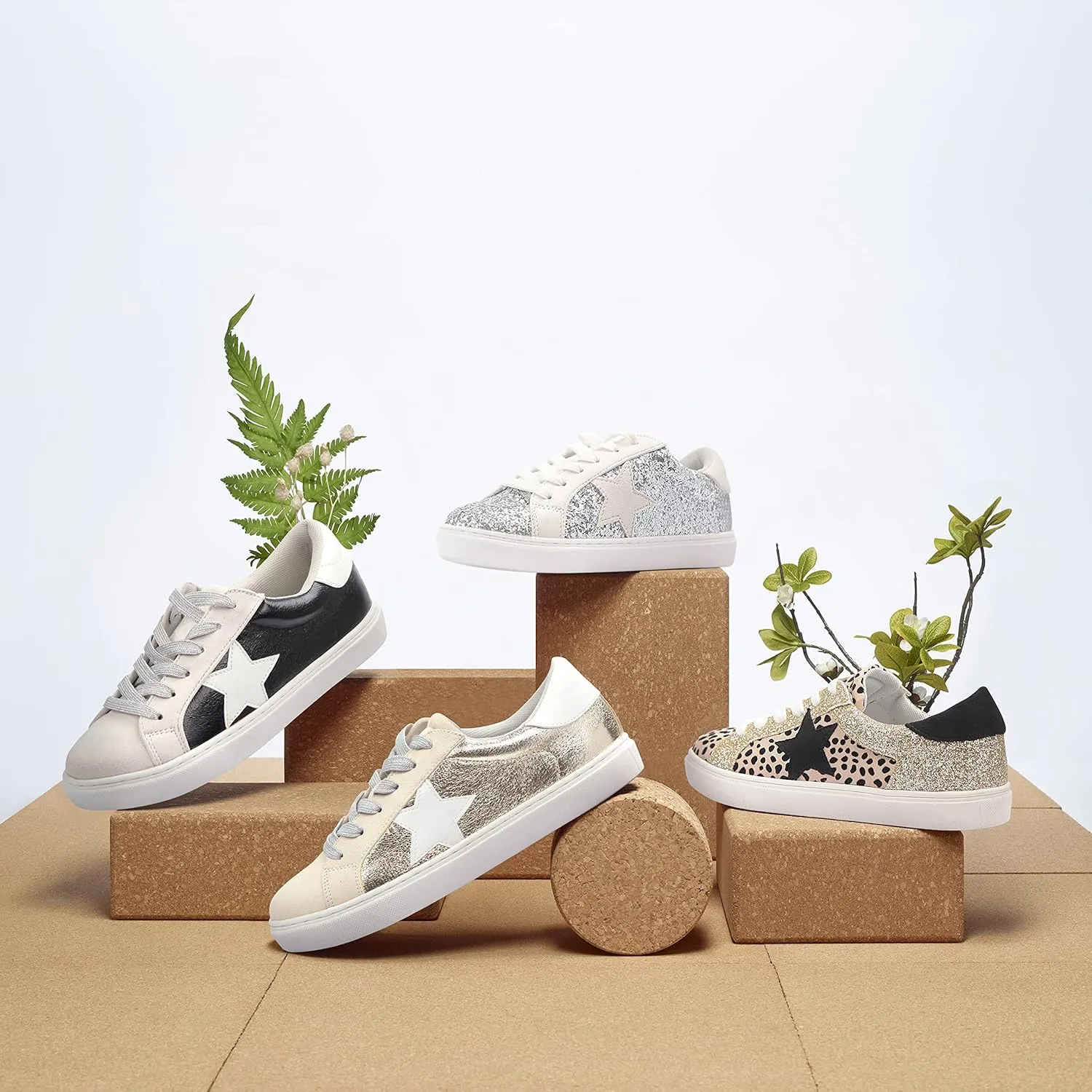 PARTY Women's Fashion Star Sneaker Lace Up Low Top Comfortable Cushioned Walking Shoes