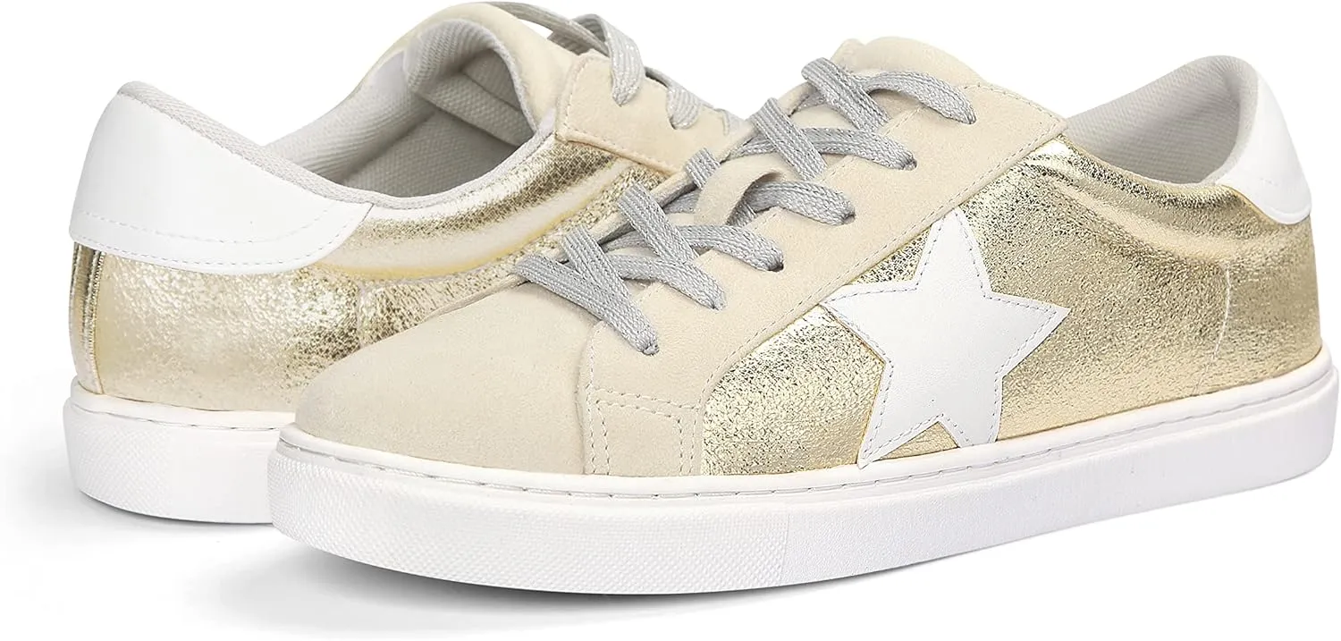 PARTY Women's Fashion Star Sneaker Lace Up Low Top Comfortable Cushioned Walking Shoes