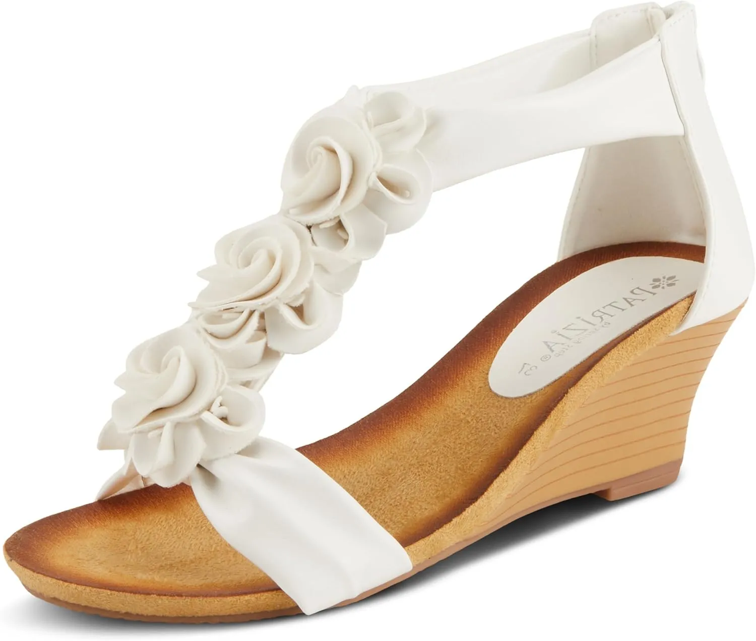 PATRIZIA Women's HARLEQUIN Ankle Strap T-Strap Wedge Sandals - Floral Design, Cushioned Insole, Back Zipper