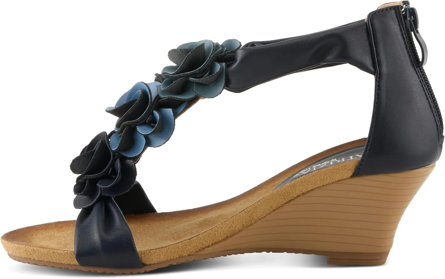 PATRIZIA Women's HARLEQUIN Ankle Strap T-Strap Wedge Sandals - Floral Design, Cushioned Insole, Back Zipper