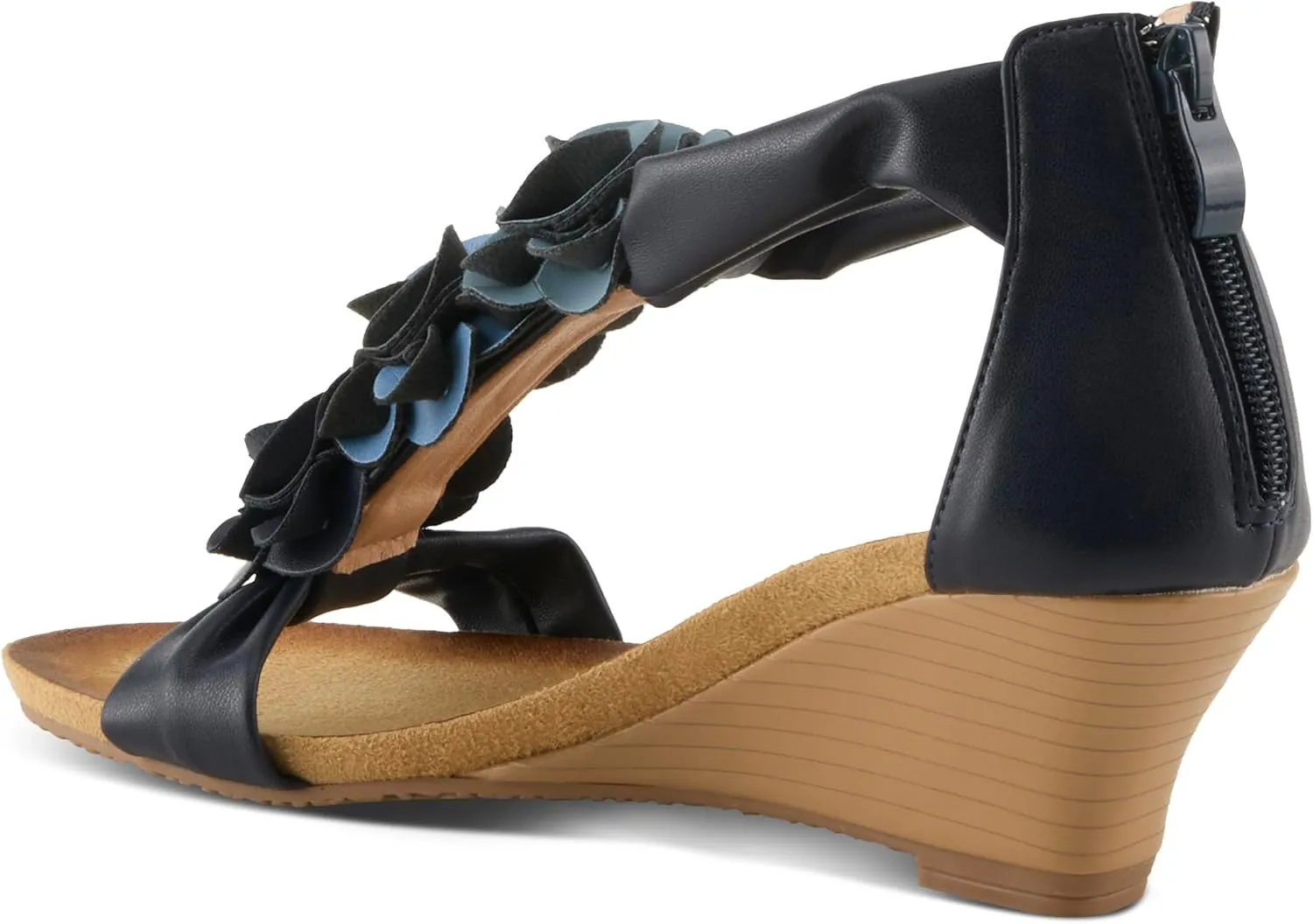 PATRIZIA Women's HARLEQUIN Ankle Strap T-Strap Wedge Sandals - Floral Design, Cushioned Insole, Back Zipper