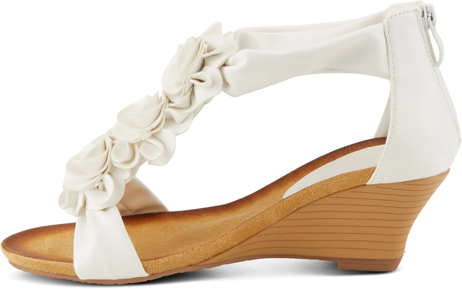 PATRIZIA Women's HARLEQUIN Ankle Strap T-Strap Wedge Sandals - Floral Design, Cushioned Insole, Back Zipper