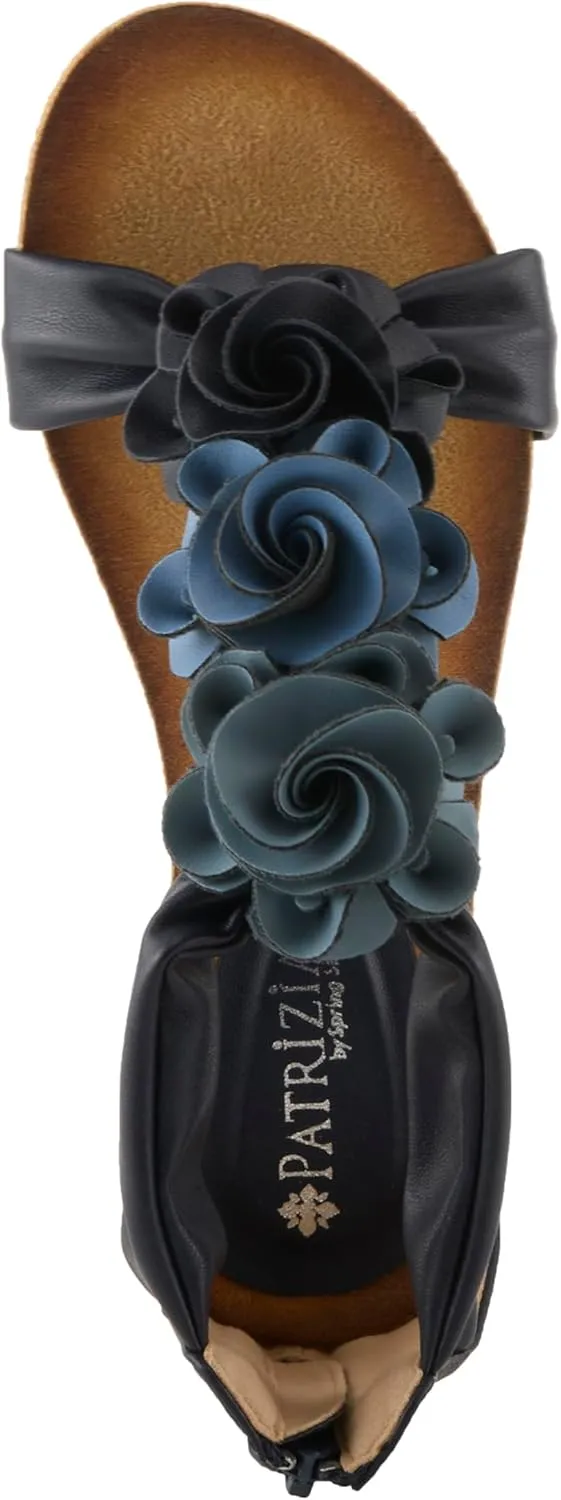 PATRIZIA Women's HARLEQUIN Ankle Strap T-Strap Wedge Sandals - Floral Design, Cushioned Insole, Back Zipper