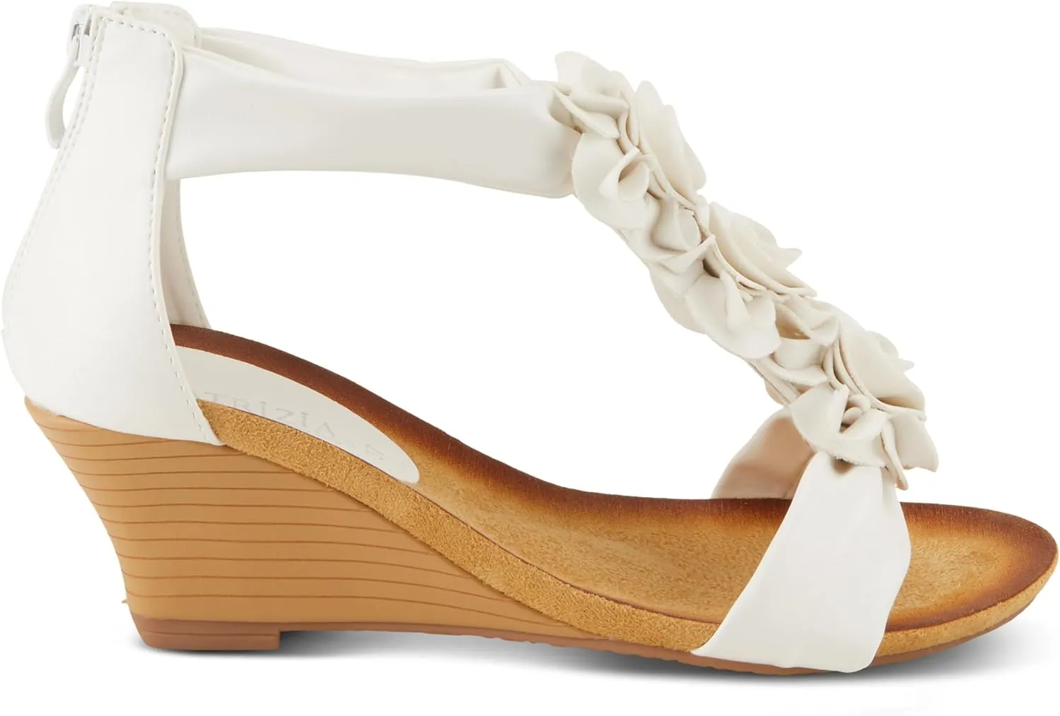 PATRIZIA Women's HARLEQUIN Ankle Strap T-Strap Wedge Sandals - Floral Design, Cushioned Insole, Back Zipper