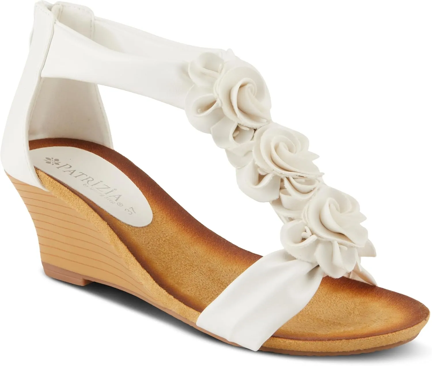 PATRIZIA Women's HARLEQUIN Ankle Strap T-Strap Wedge Sandals - Floral Design, Cushioned Insole, Back Zipper
