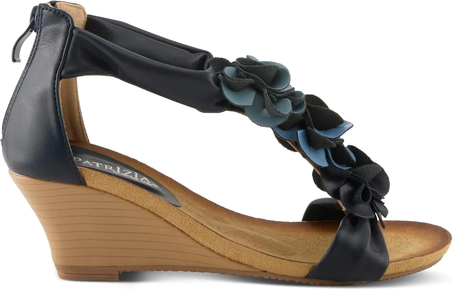 PATRIZIA Women's HARLEQUIN Ankle Strap T-Strap Wedge Sandals - Floral Design, Cushioned Insole, Back Zipper