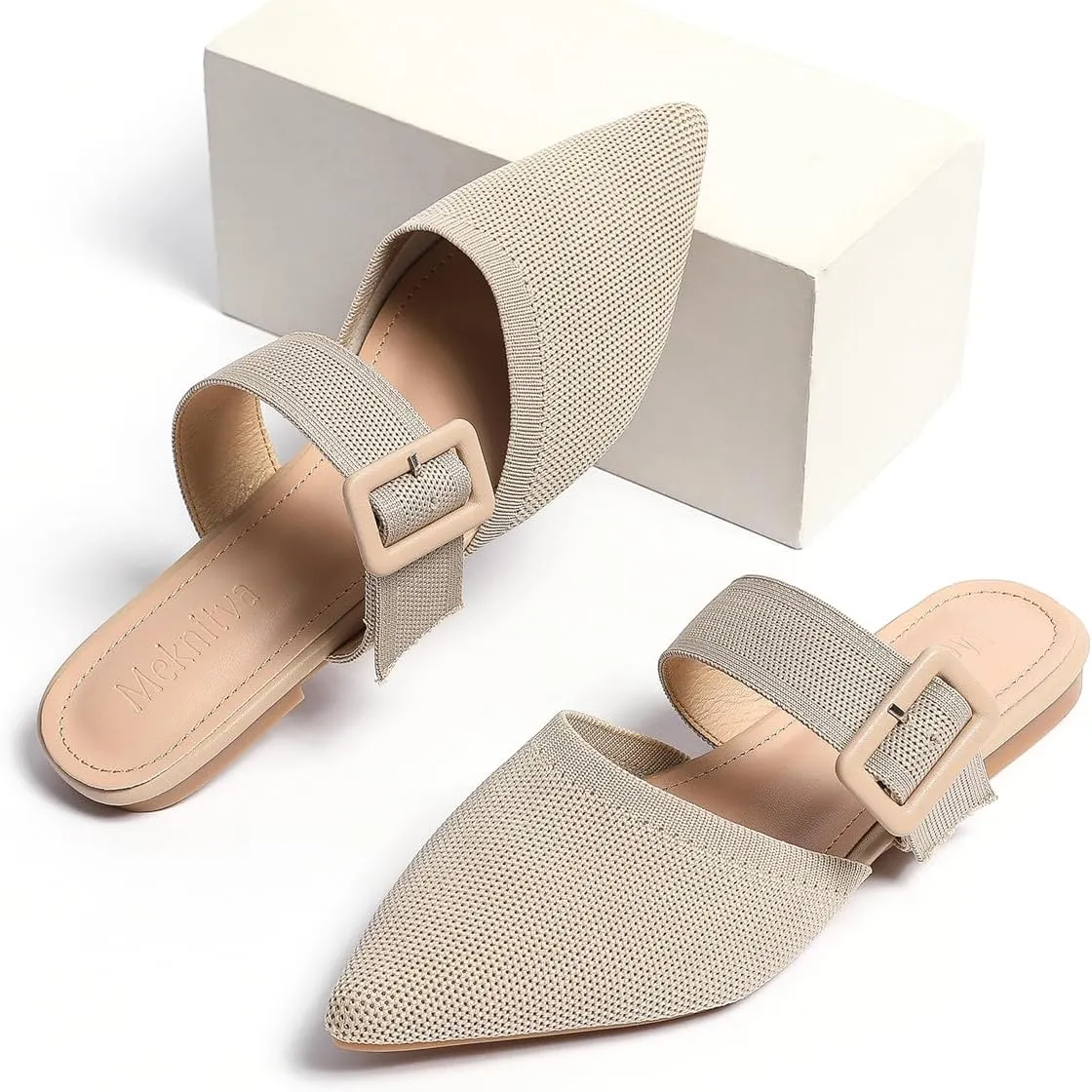 Pointed Toe Mules for Women Flats，Slip On Mules Backless，Wide Width Mules，Mule Slides Flats Sandals