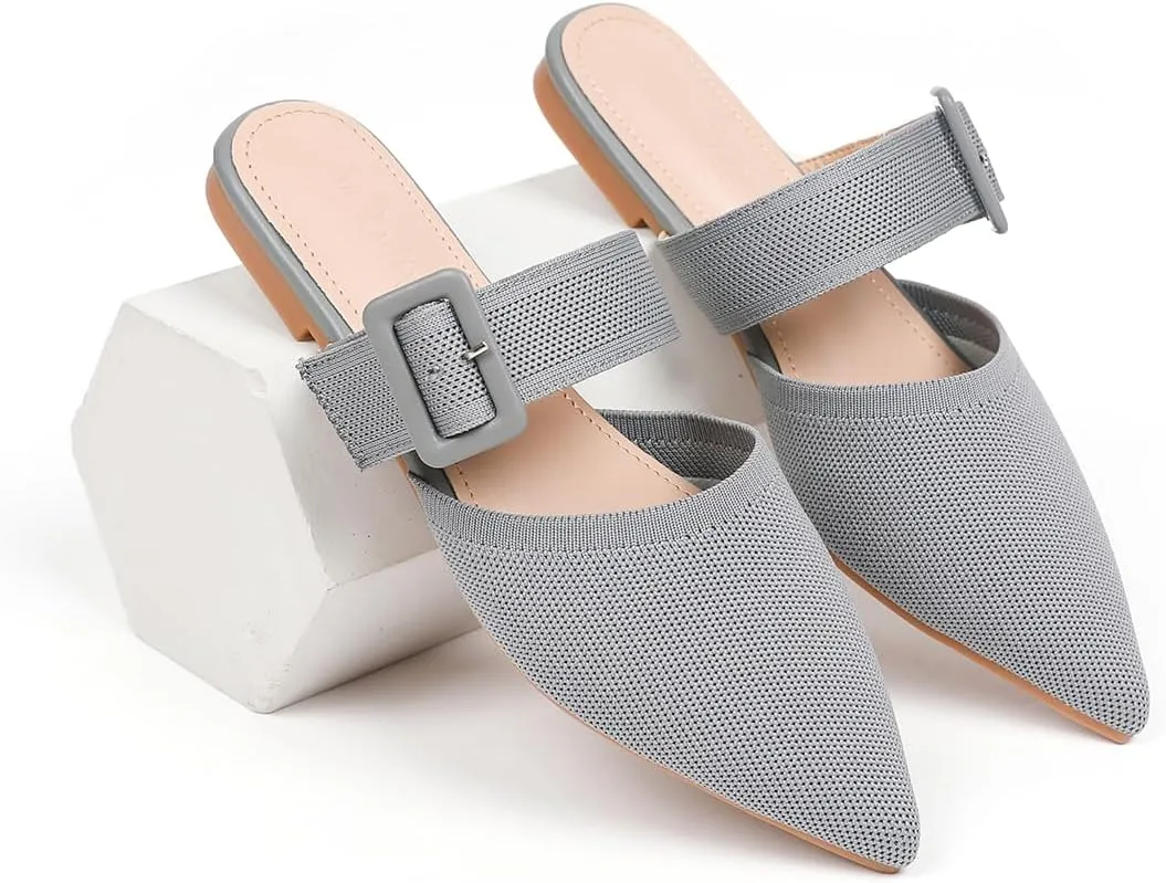 Pointed Toe Mules for Women Flats，Slip On Mules Backless，Wide Width Mules，Mule Slides Flats Sandals