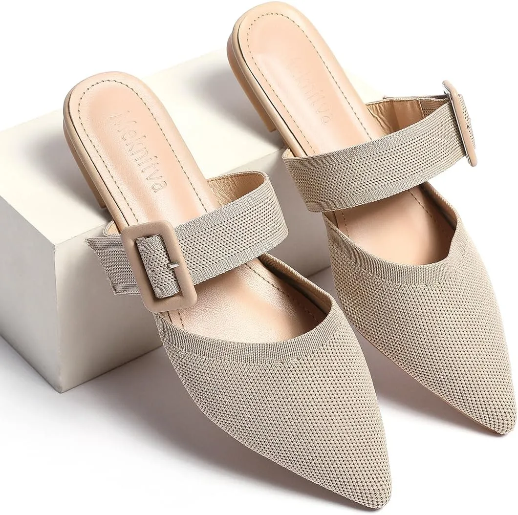 Pointed Toe Mules for Women Flats，Slip On Mules Backless，Wide Width Mules，Mule Slides Flats Sandals