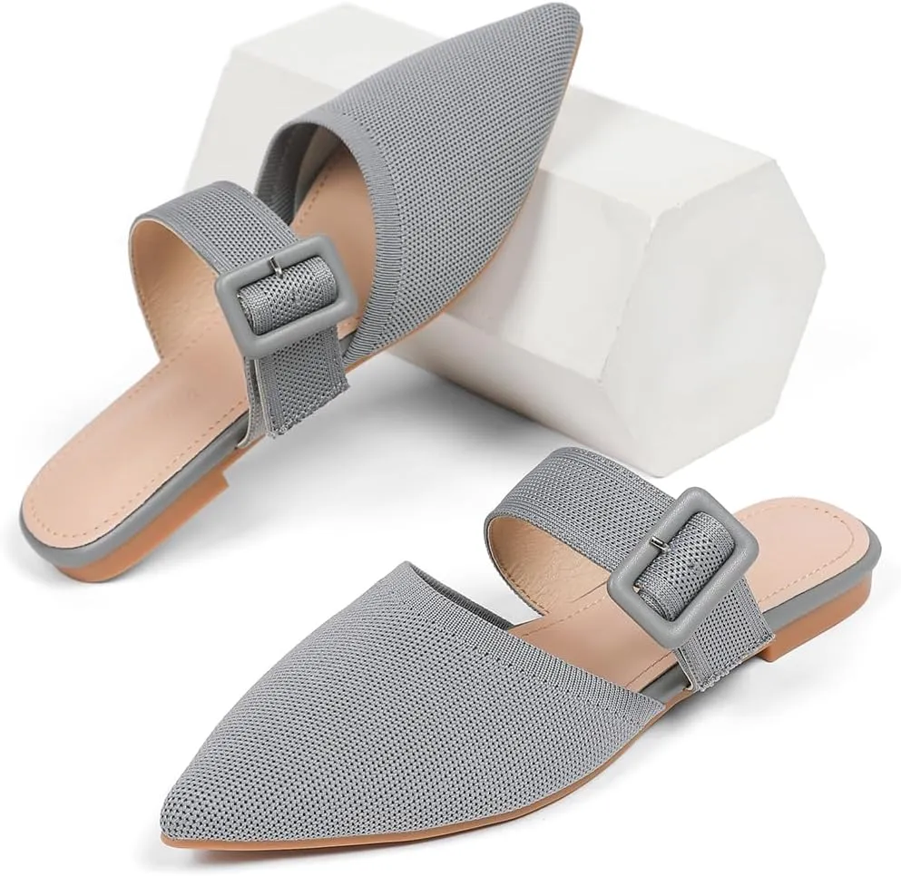 Pointed Toe Mules for Women Flats，Slip On Mules Backless，Wide Width Mules，Mule Slides Flats Sandals