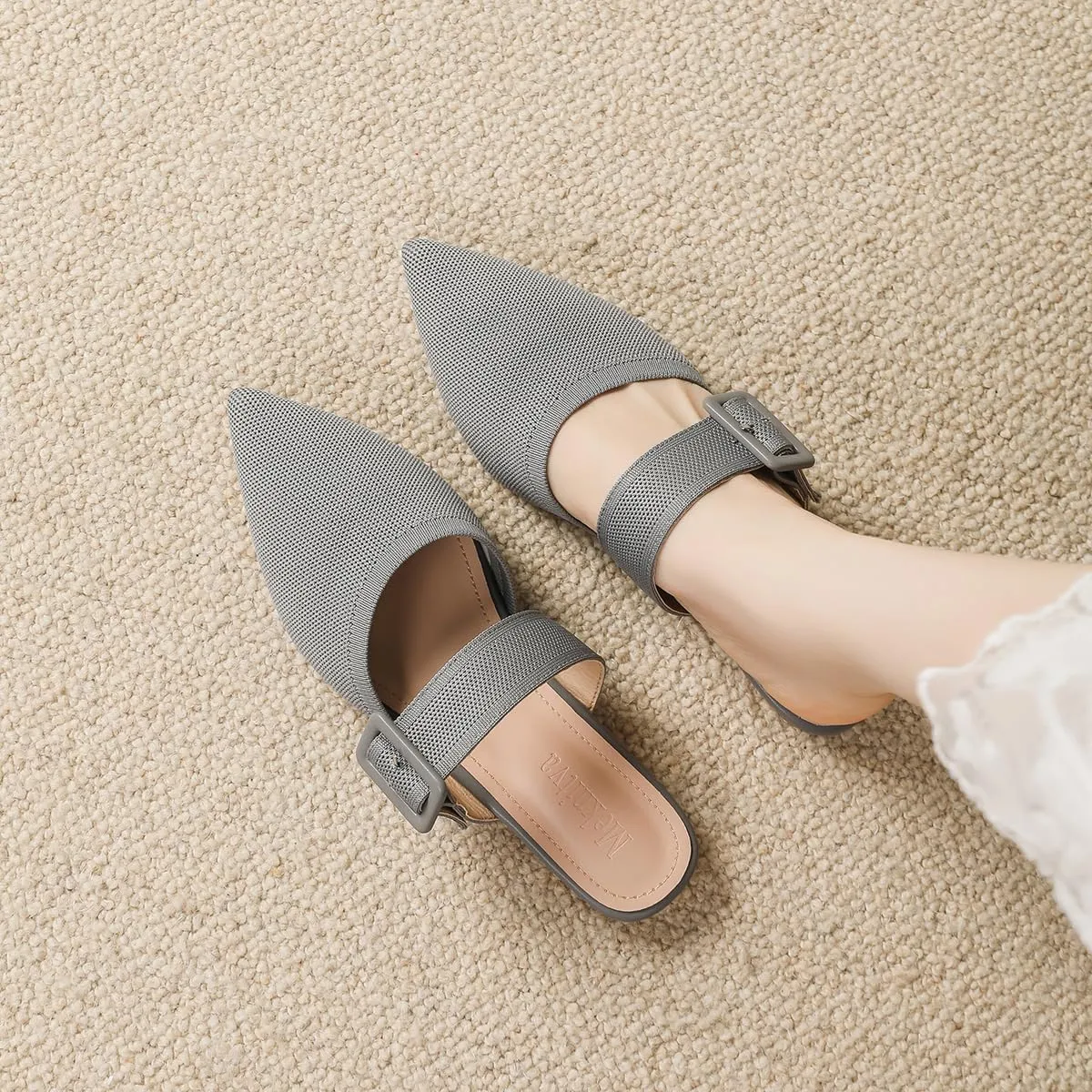 Pointed Toe Mules for Women Flats，Slip On Mules Backless，Wide Width Mules，Mule Slides Flats Sandals