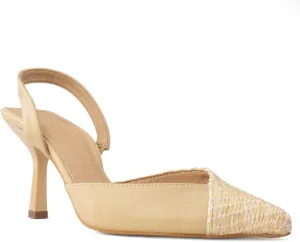 RF ROOM OF FASHION Women's Pointed Toe Slingback Mule Kitten Heel Pumps, Buckle Crystal Jeweled Design, Mary Jane Style