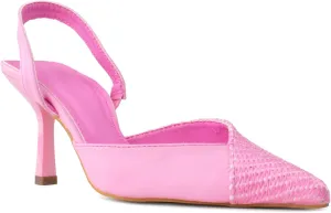 RF ROOM OF FASHION Women's Pointed Toe Slingback Mule Kitten Heel Pumps, Buckle Crystal Jeweled Design, Mary Jane Style
