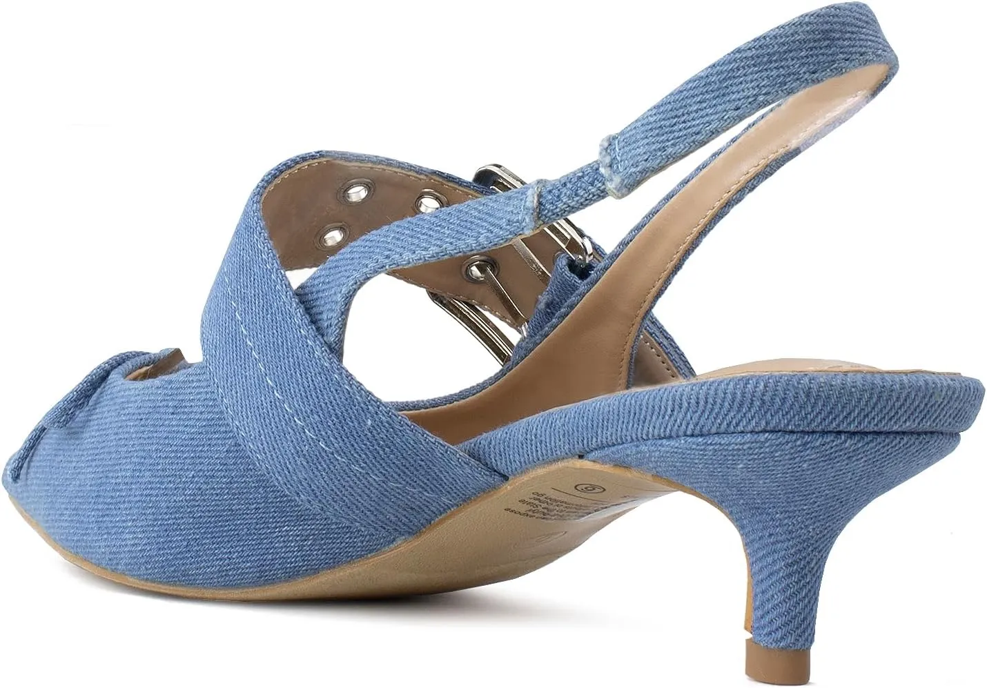 RF ROOM OF FASHION Women's Pointed Toe Slingback Mule Kitten Heel Pumps, Buckle Crystal Jeweled Design, Mary Jane Style