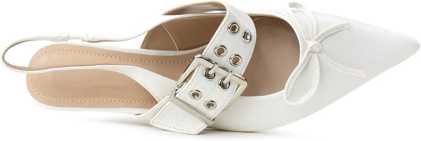RF ROOM OF FASHION Women's Pointed Toe Slingback Mule Kitten Heel Pumps, Buckle Crystal Jeweled Design, Mary Jane Style