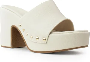 RF ROOM OF FASHION Women's Slip On Chunky Heel Peep Toe Mule Sandals