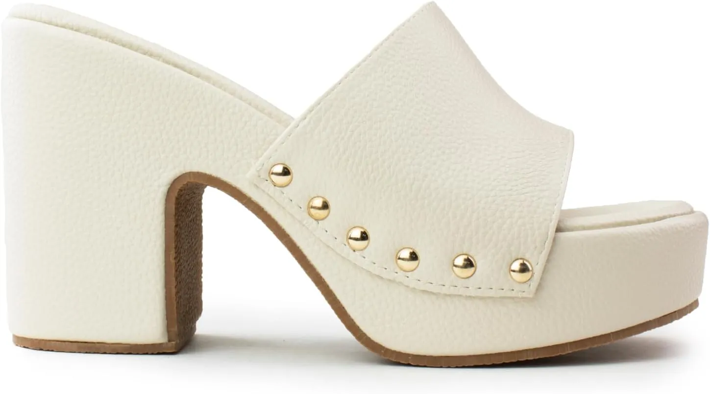 RF ROOM OF FASHION Women's Slip On Chunky Heel Peep Toe Mule Sandals