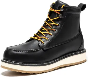 ROCKROOSTER Trinidad 6" Black Steel Toe Wedge Work Boots for Men, Durable Leather Welted Moc Toe Heritage Men's Safety Boots SAP2301 VAP2301