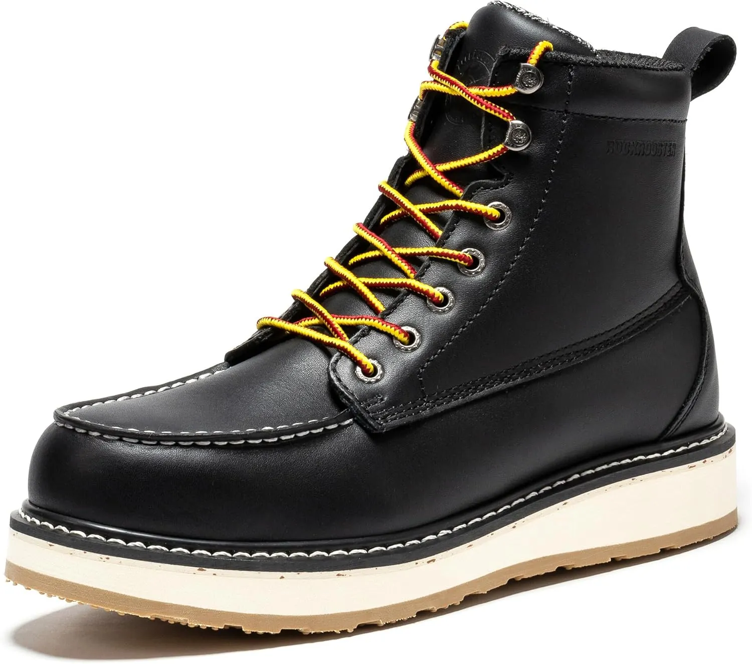 ROCKROOSTER Trinidad 6" Black Steel Toe Wedge Work Boots for Men, Durable Leather Welted Moc Toe Heritage Men's Safety Boots SAP2301 VAP2301