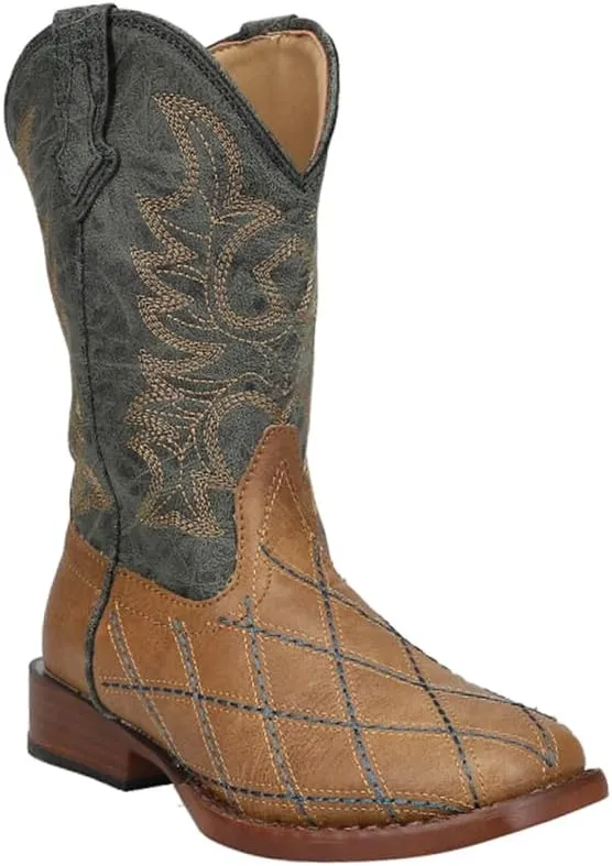 ROPER Kids Boys Cross Cut Checked Round Toe Casual Boots Mid Calf - Brown