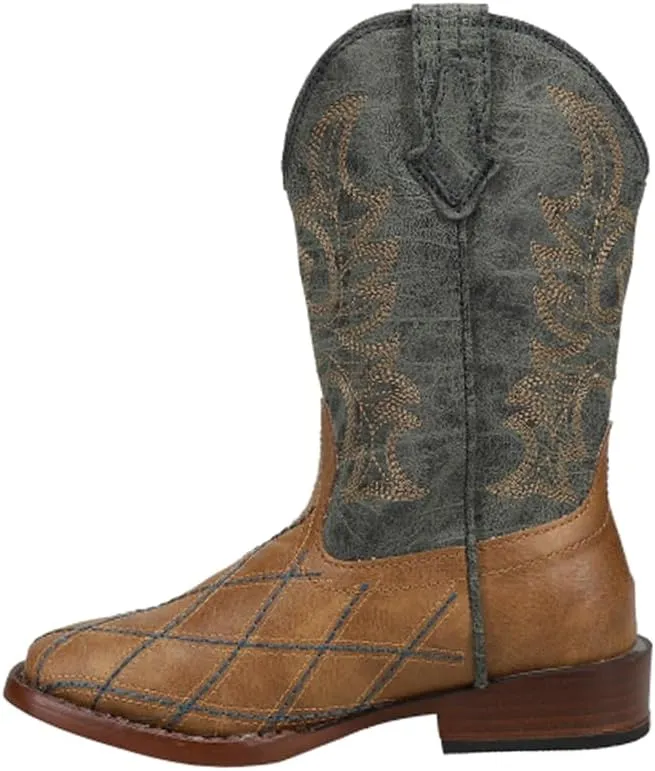 ROPER Kids Boys Cross Cut Checked Round Toe Casual Boots Mid Calf - Brown