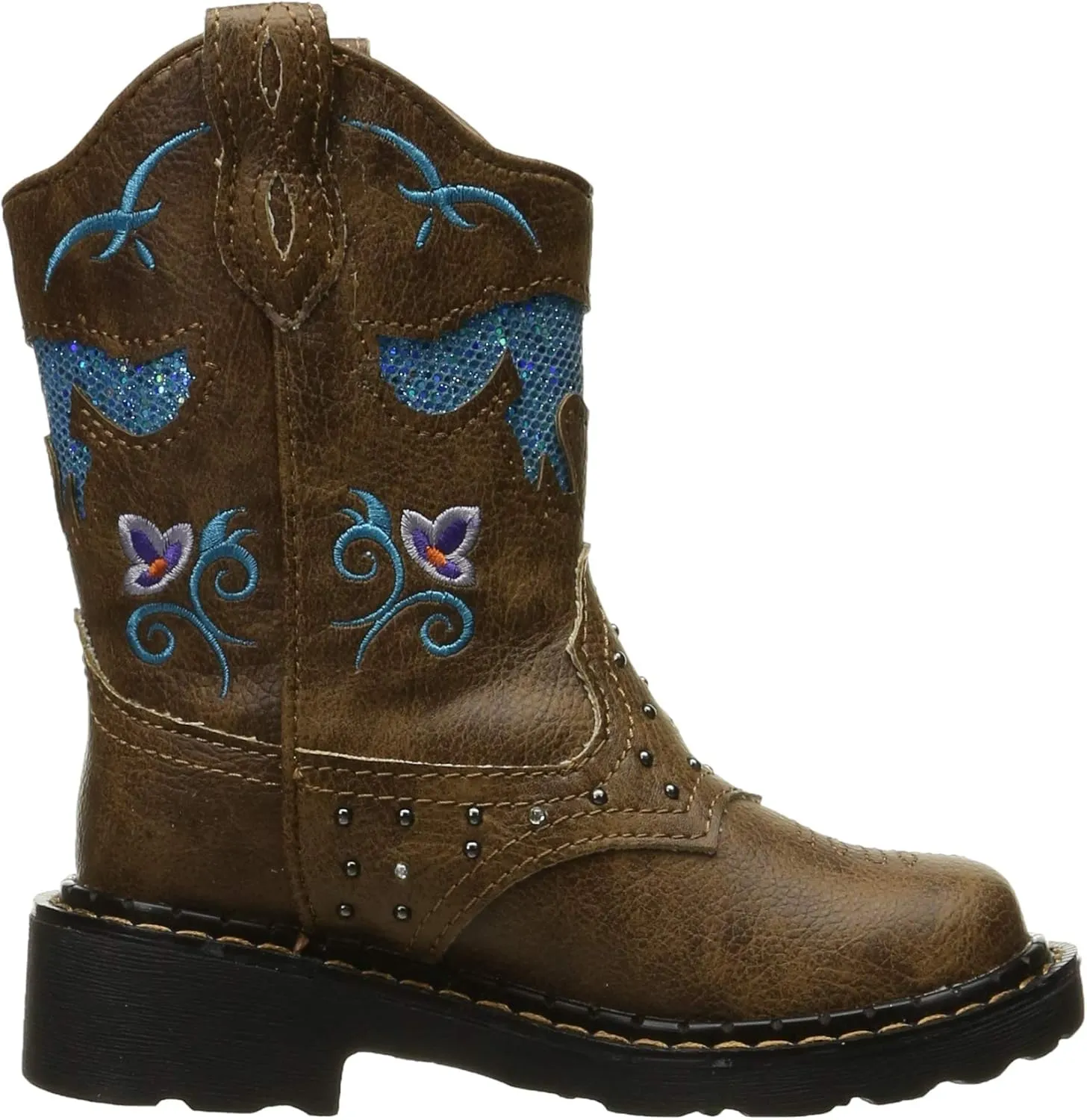 ROPER Kids Girls Glitter Horse Round Toe Casual Boots Mid Calf - Brown