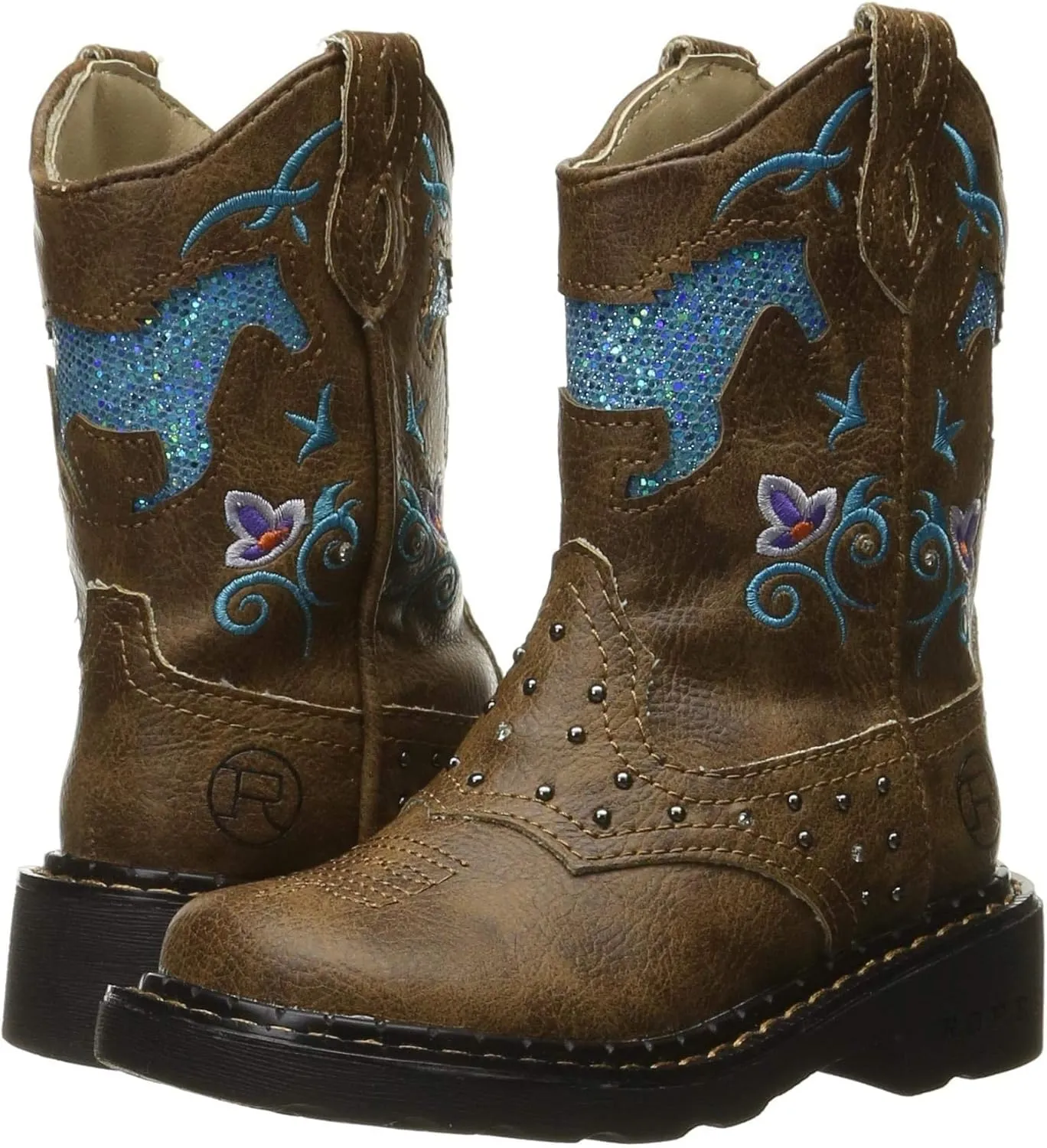 ROPER Kids Girls Glitter Horse Round Toe Casual Boots Mid Calf - Brown