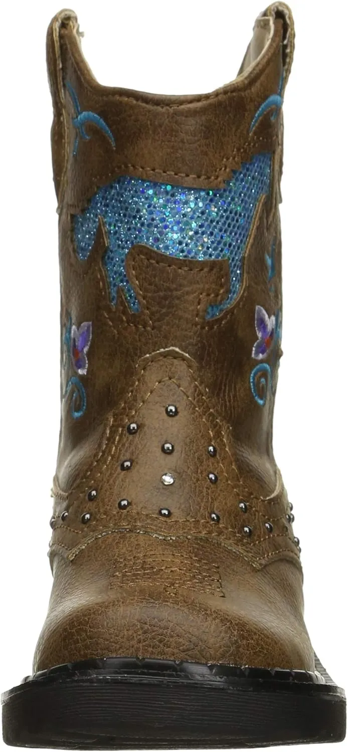ROPER Kids Girls Glitter Horse Round Toe Casual Boots Mid Calf - Brown