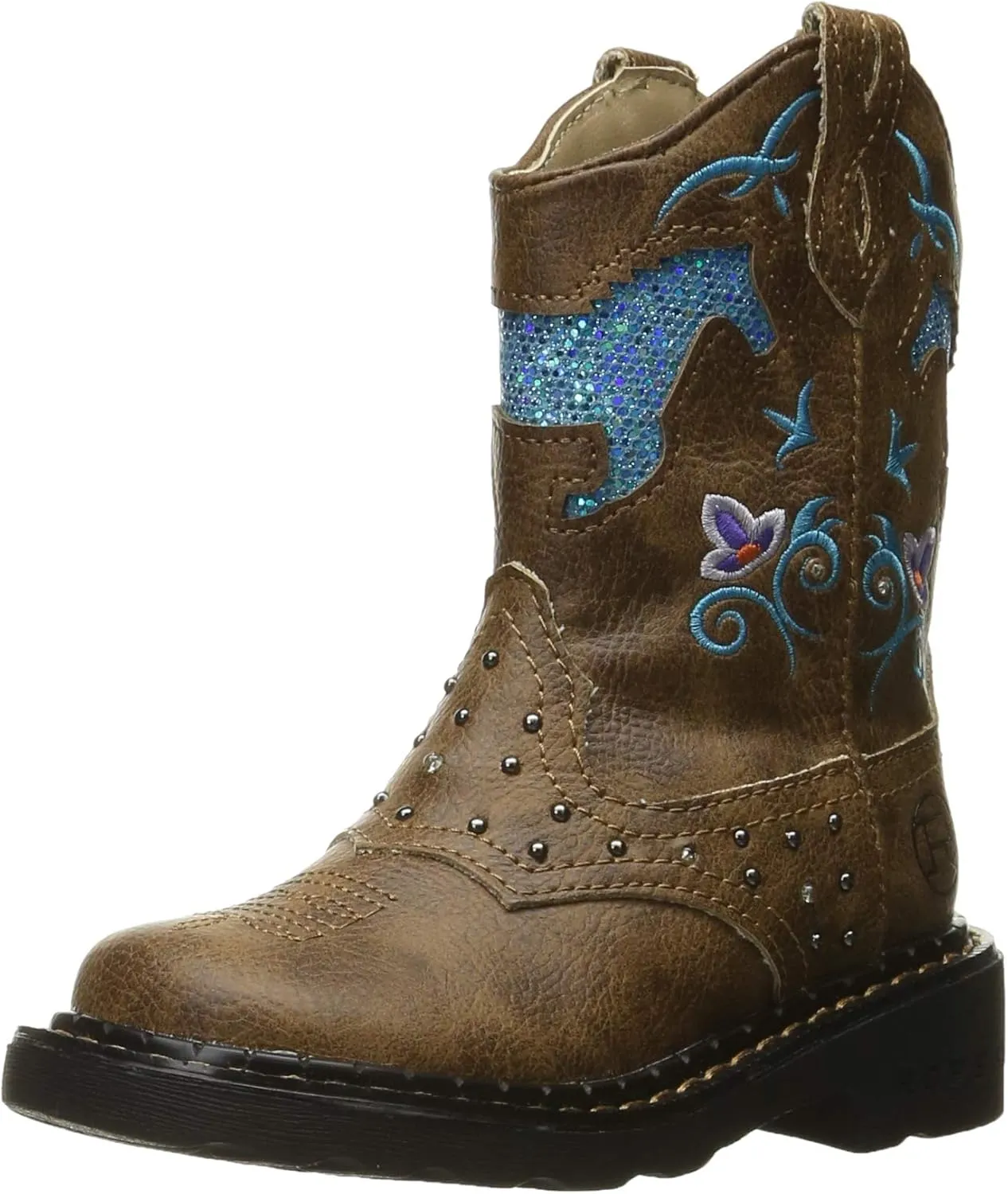 ROPER Kids Girls Glitter Horse Round Toe Casual Boots Mid Calf - Brown