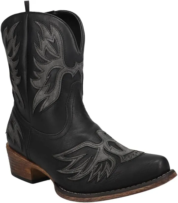 ROPER Womens Amelia Tooled Inlay Snip Toe Casual Boots Ankle Low Heel 1-2" - Brown