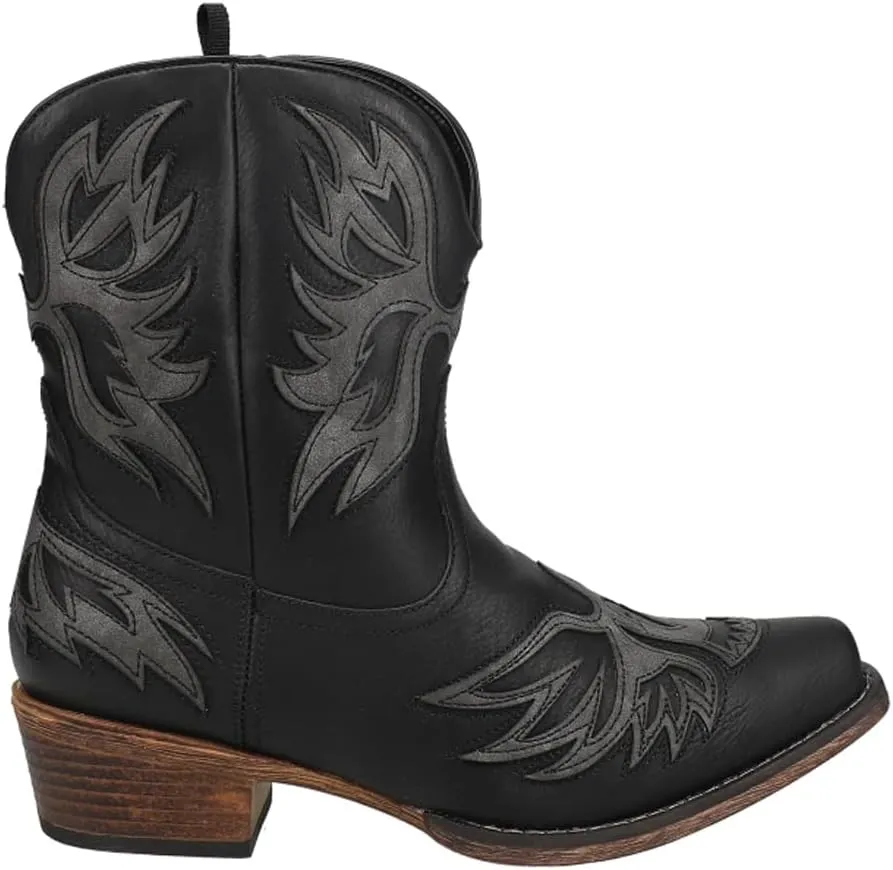 ROPER Womens Amelia Tooled Inlay Snip Toe Casual Boots Ankle Low Heel 1-2" - Brown