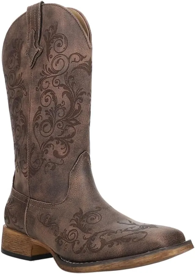 ROPER Womens Bailey Laser Square Toe Casual Boots Mid Calf Low Heel 1-2" - Brown