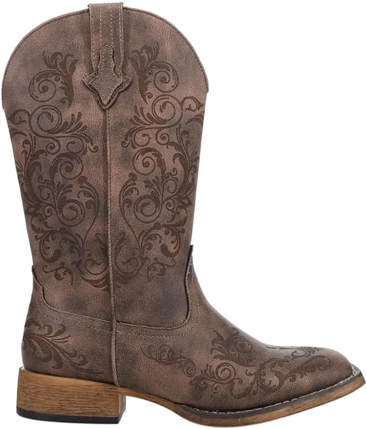 ROPER Womens Bailey Laser Square Toe Casual Boots Mid Calf Low Heel 1-2" - Brown