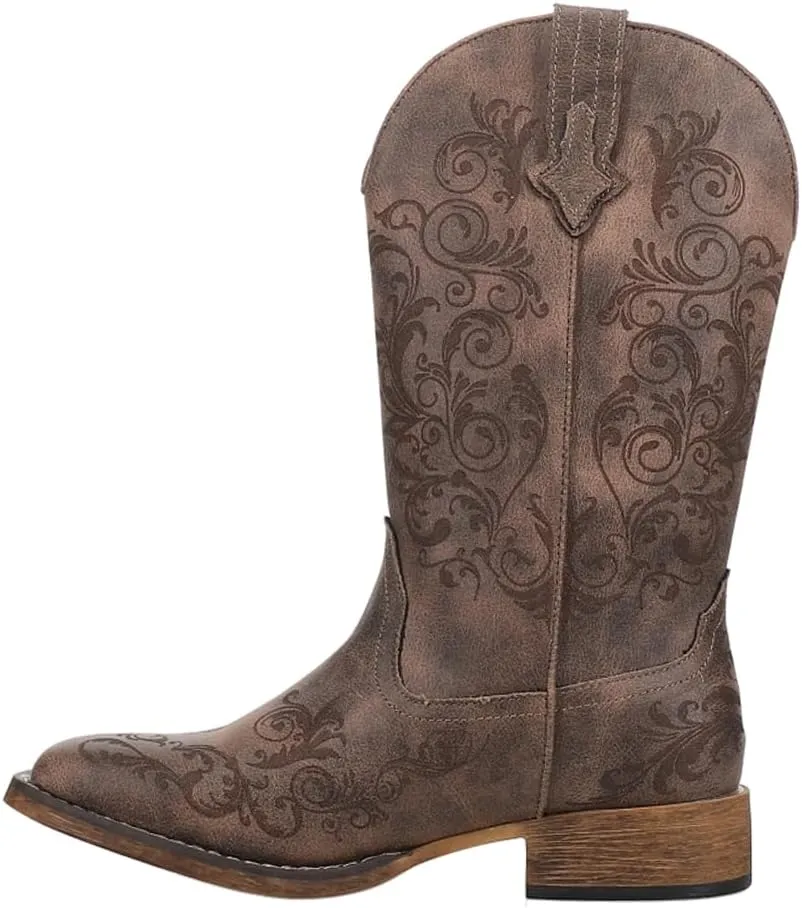 ROPER Womens Bailey Laser Square Toe Casual Boots Mid Calf Low Heel 1-2" - Brown