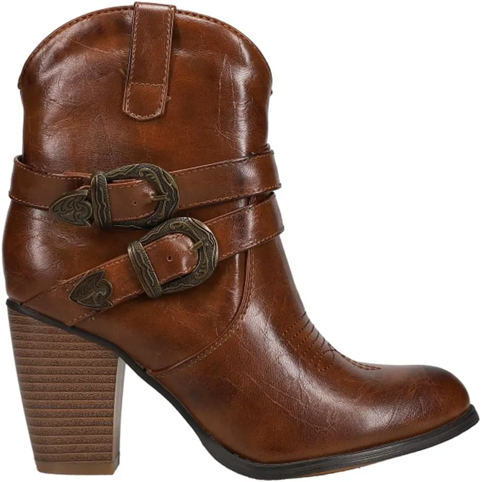 ROPER Womens Maybelle Round Toe Casual Boots Ankle Low Heel 1-2" - Brown