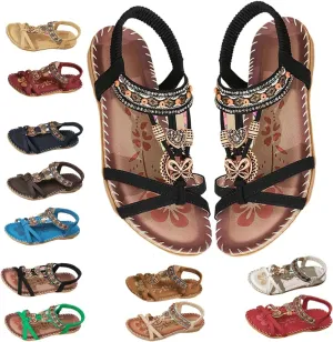 Sandals for Women Flats Shoes with Cushion Footbed Comfortable Casual Flats Sandals Summer Bohemia Flip Flops