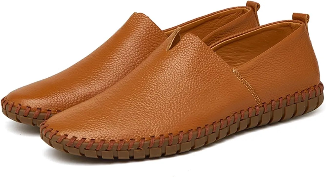 Santimon Men's Leather Espadrille Slip-On Plain Toe Casual Dress Loafer Shoes