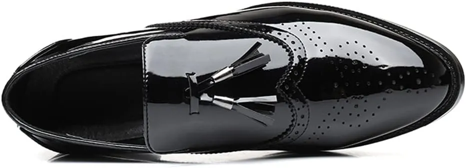 Santimon Men's Wingtip Tassel Slip On Loafers Brogue Patent Leather Lined Dress Casual Breathable Formal Shoes