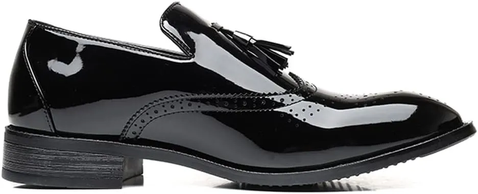 Santimon Men's Wingtip Tassel Slip On Loafers Brogue Patent Leather Lined Dress Casual Breathable Formal Shoes