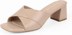 Shoe'N Tale Chunky Heels for Women Square Open Toe Low Block Heeled Sandals Comfortable Slip On Mules Dressy Shoes