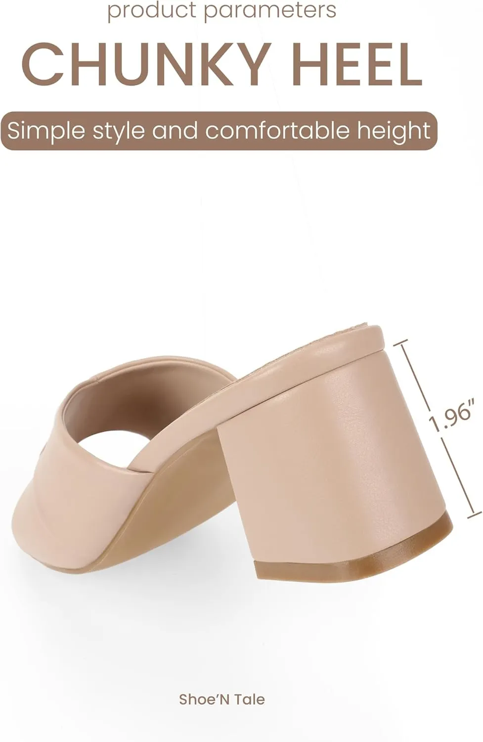 Shoe'N Tale Chunky Heels for Women Square Open Toe Low Block Heeled Sandals Comfortable Slip On Mules Dressy Shoes