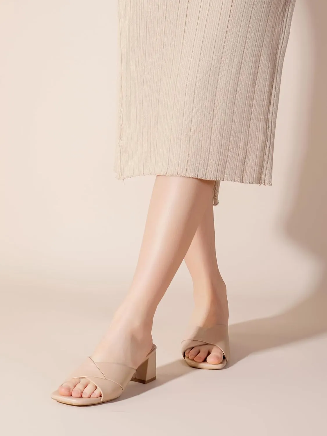 Shoe'N Tale Chunky Heels for Women Square Open Toe Low Block Heeled Sandals Comfortable Slip On Mules Dressy Shoes
