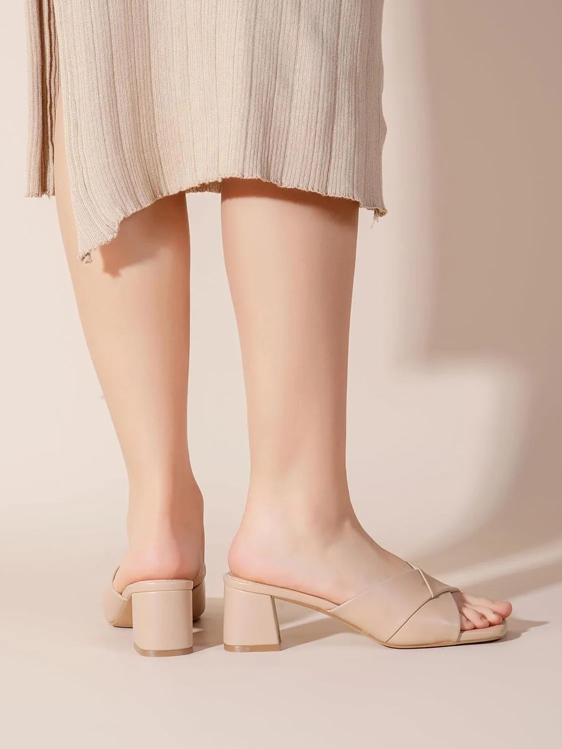 Shoe'N Tale Chunky Heels for Women Square Open Toe Low Block Heeled Sandals Comfortable Slip On Mules Dressy Shoes