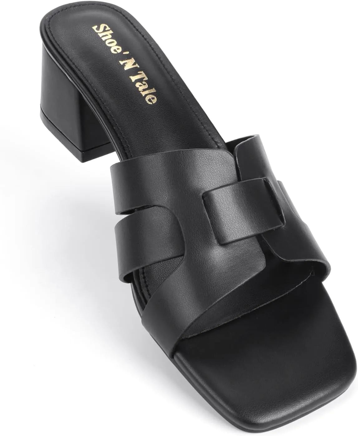 Shoe'N Tale Low Heels for Women Square Open Toe Mules Chunky Block Comfortable Slip On Dressy Sandals