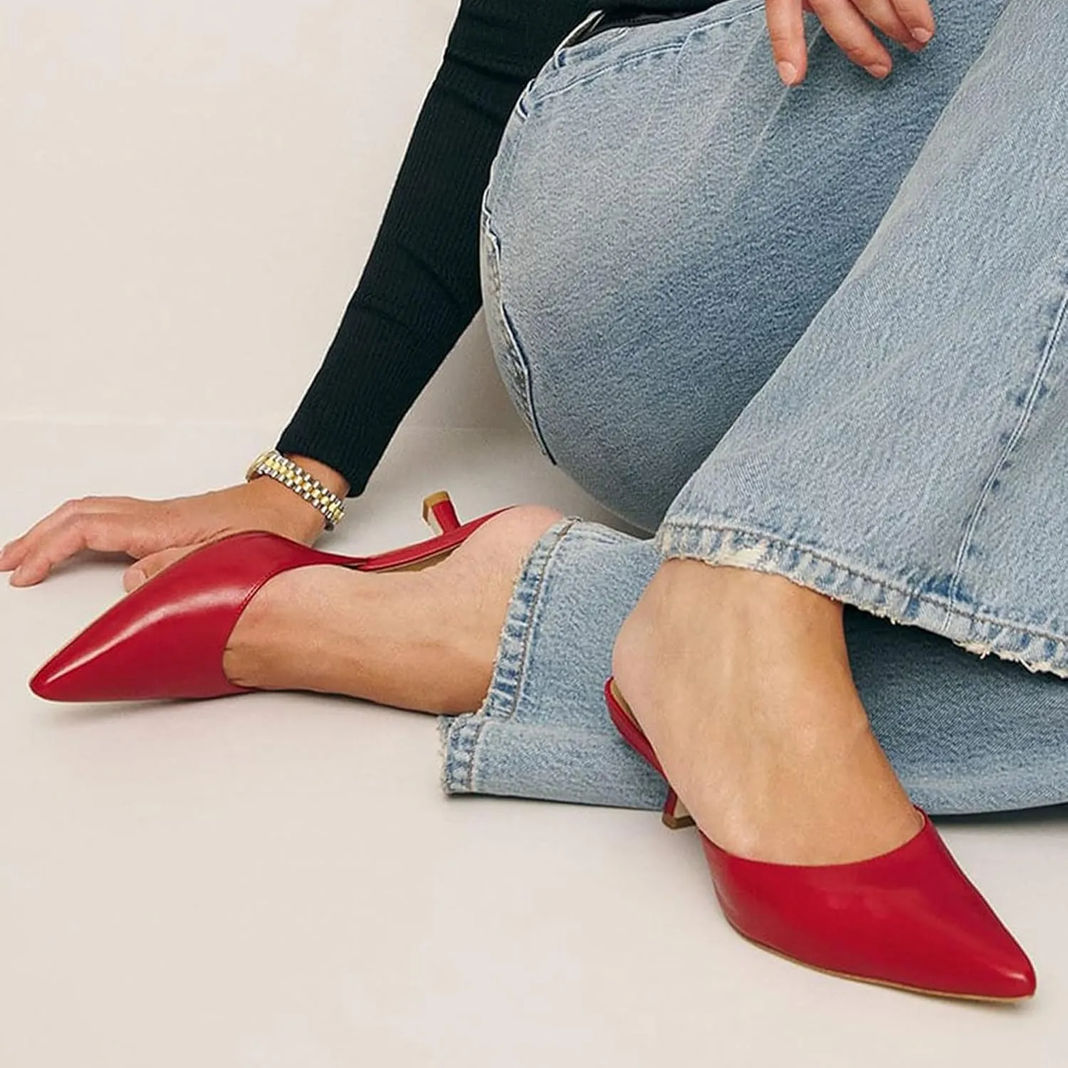 Slippers for Women Women Kitten Heels Mules Closed Pointed Toe Slip on Backless Stiletto Slingback Heels Dress Pumps Shoes