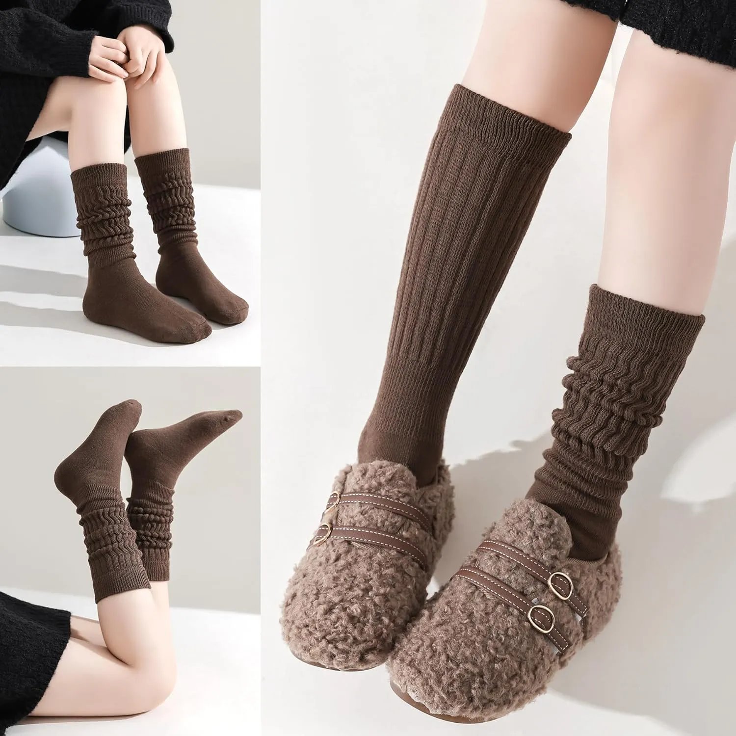 Slouch Socks Girls Cushioned Chunky Stacked Boot Socks Soft Knit Warm Long Knee High Socks Scrunch Kids