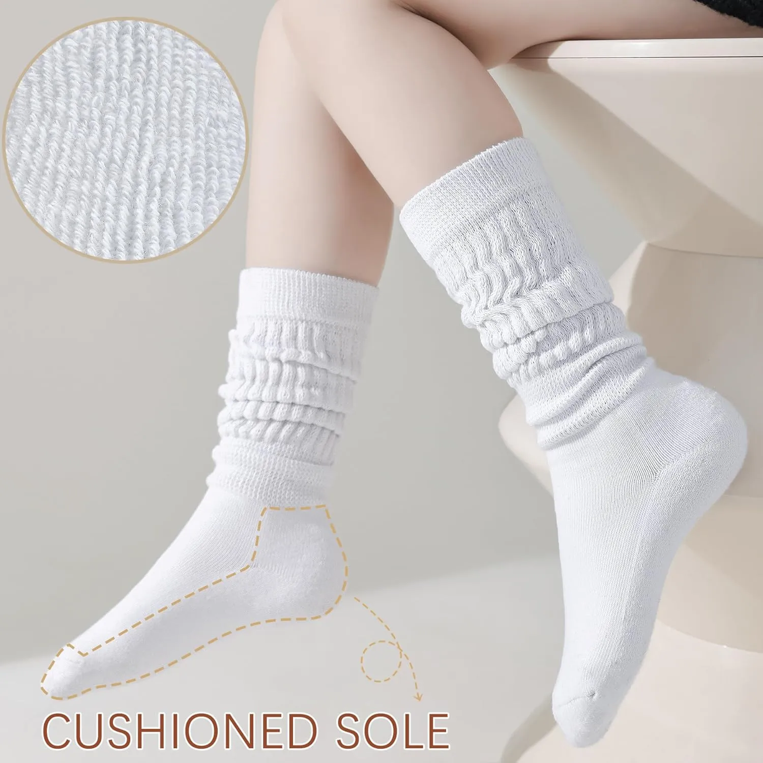 Slouch Socks Girls Cushioned Chunky Stacked Boot Socks Soft Knit Warm Long Knee High Socks Scrunch Kids