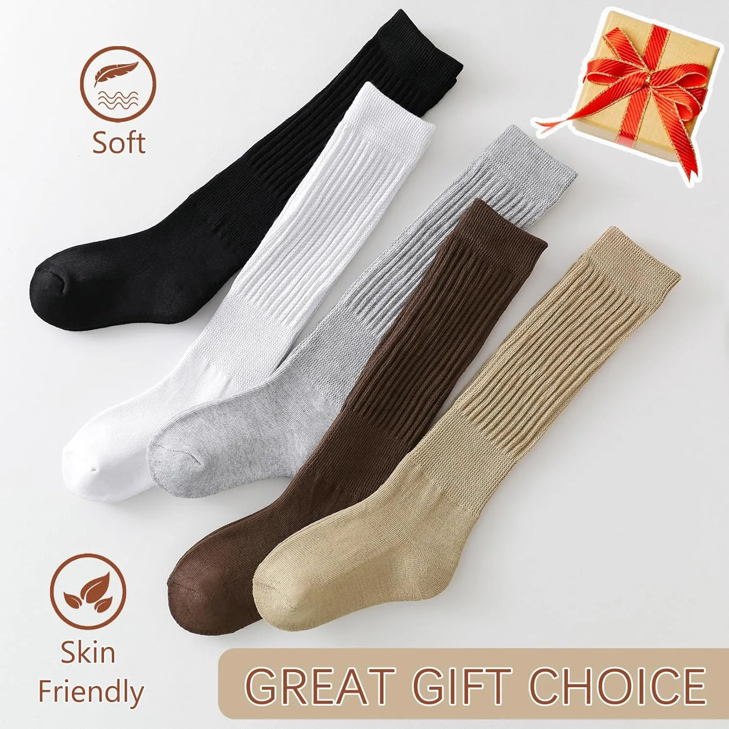 Slouch Socks Girls Cushioned Chunky Stacked Boot Socks Soft Knit Warm Long Knee High Socks Scrunch Kids